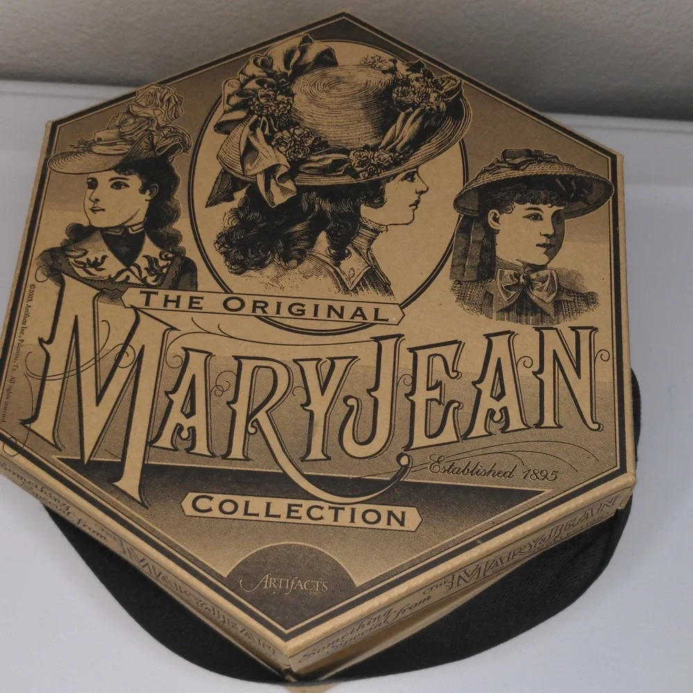 Vintage Hat Box The Original Mary Jean Collection Black Tan Millinery Victorian